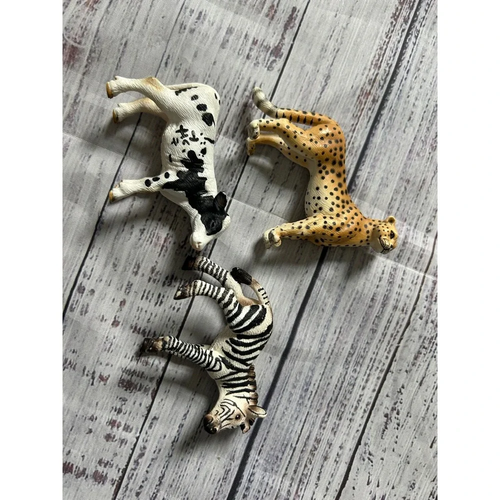 Schleich Animal Figurines Kids Multicolor Cheetah Zebra Cow Toy Set